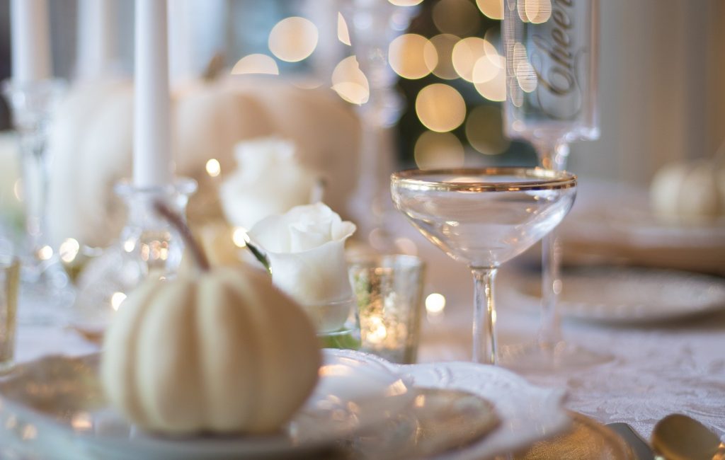 Hosting a party with sparkling lights in white and gold.